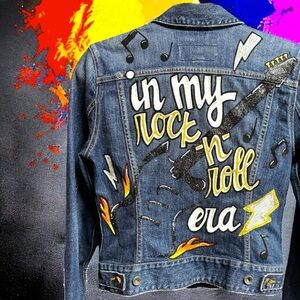 Hand Painted Jean Jacket: “In My Rock-n-Roll Era” Eras Tour, Jazz Fest, Ladies S